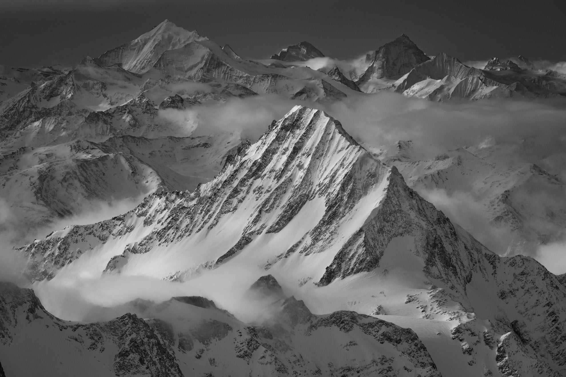 Bietschhorn, Weisshorn, Dent d'Hérens, Obergabelhorn, Switzerland