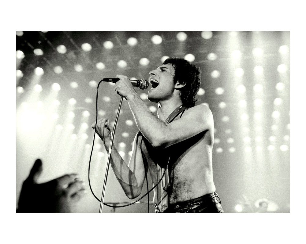 Freddie Mercury Performing at the Manchester Apollo, 1979 by Kevin Cummins, limited edition photography