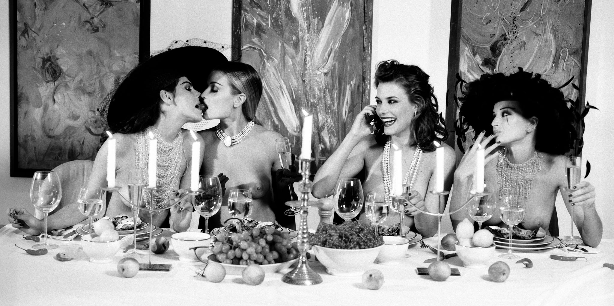 Four Women at Dinner (b&w) by Marc Lagrange, limited edition photography